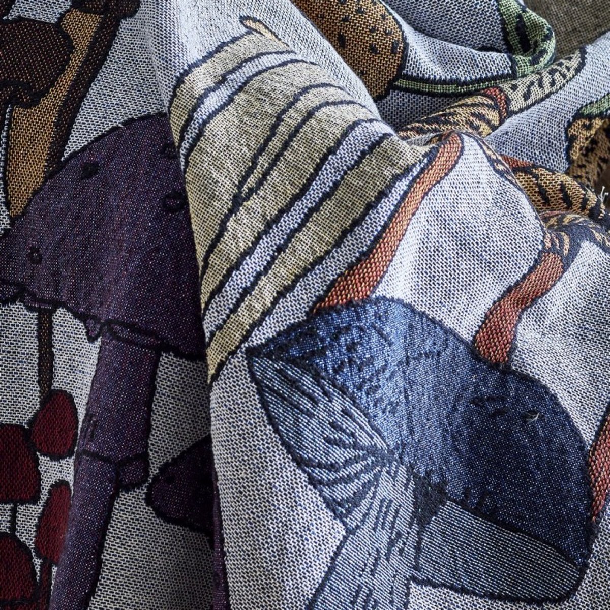 Plaid motif champignons coton recyclé SONAM multicolore, BLOOMINGVILLE