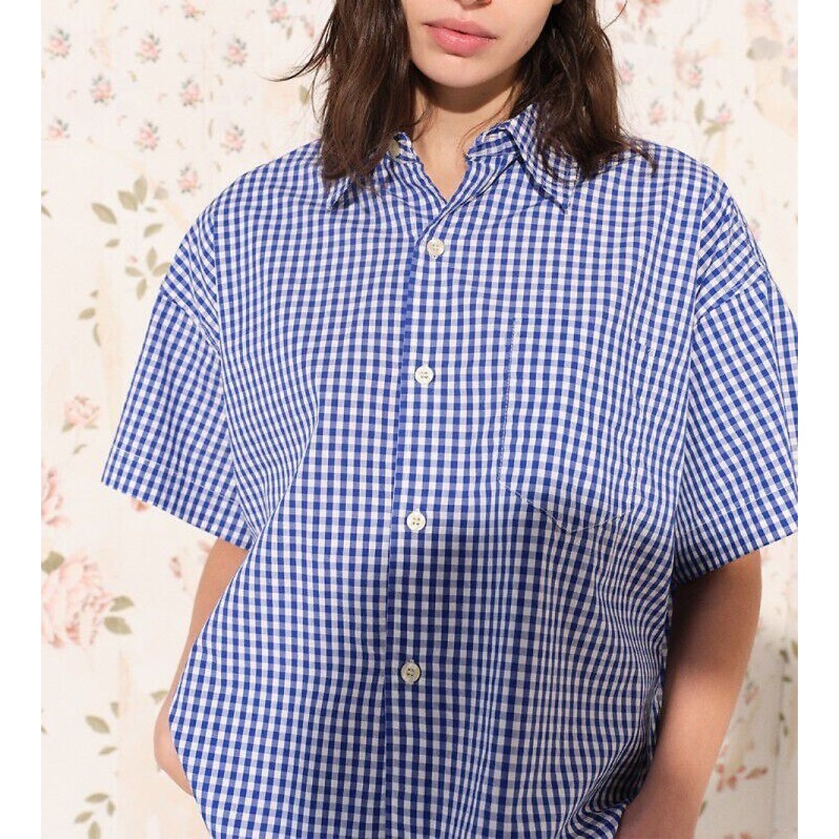 Camicia ampia a quadretti a maniche corte, EKIROW vichy blu, AMERICAN VINTAGE