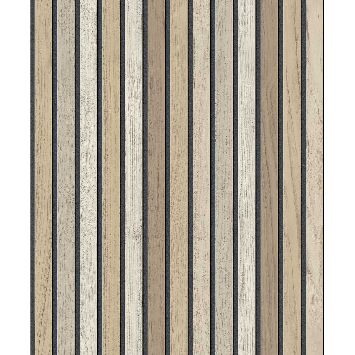 Papier peint lattes bois beige sable vert, HEXOA