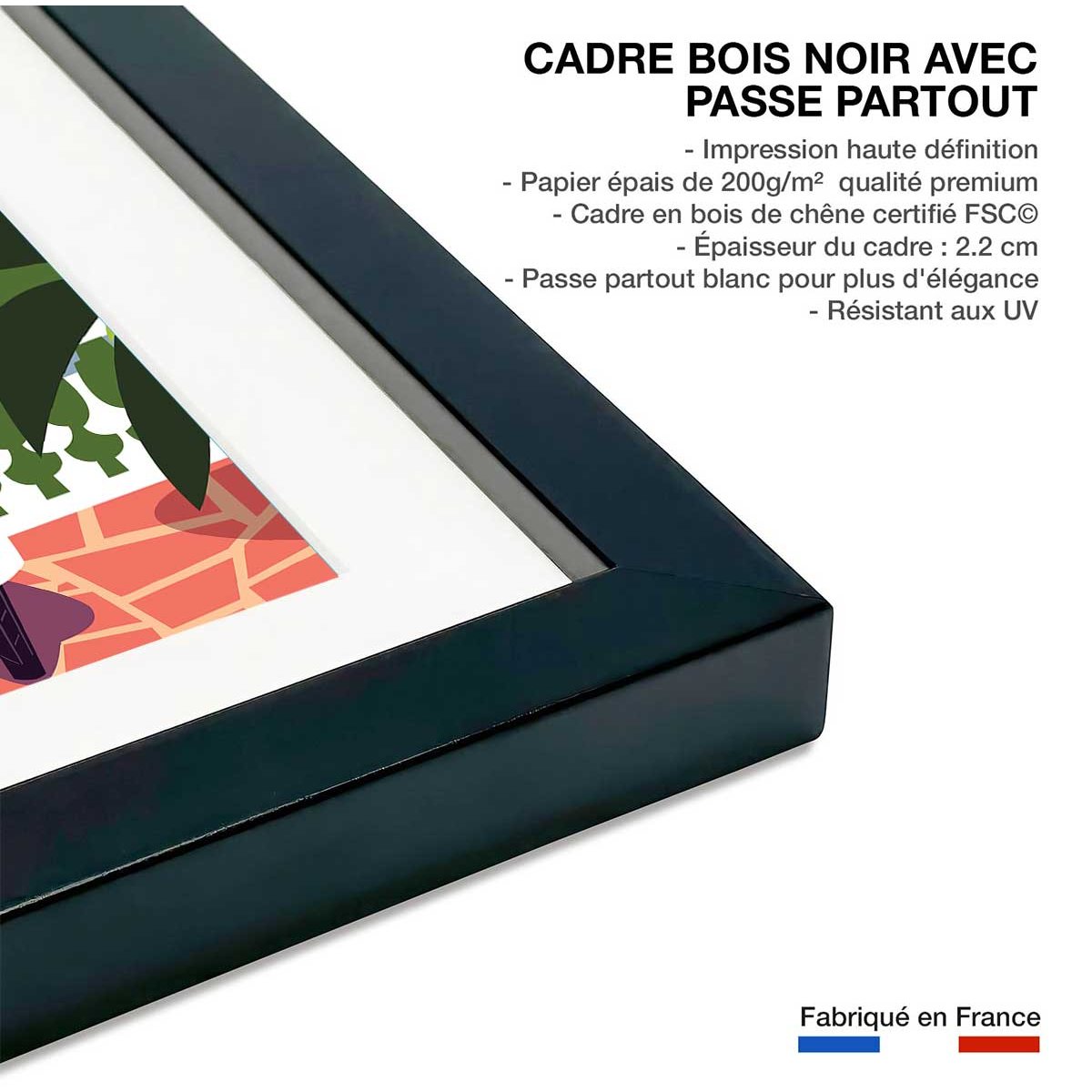 Affiche voyage à florence affiche + cadre en bois - noir, HEXOA