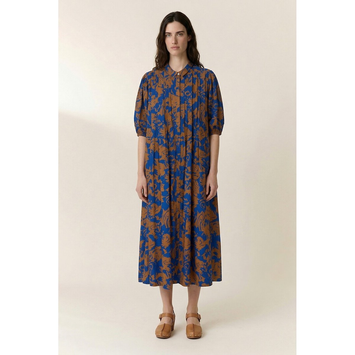 Robe chemise ample imprimé floral, ROCA imprimé bleu/caramel, LEON & HARPER