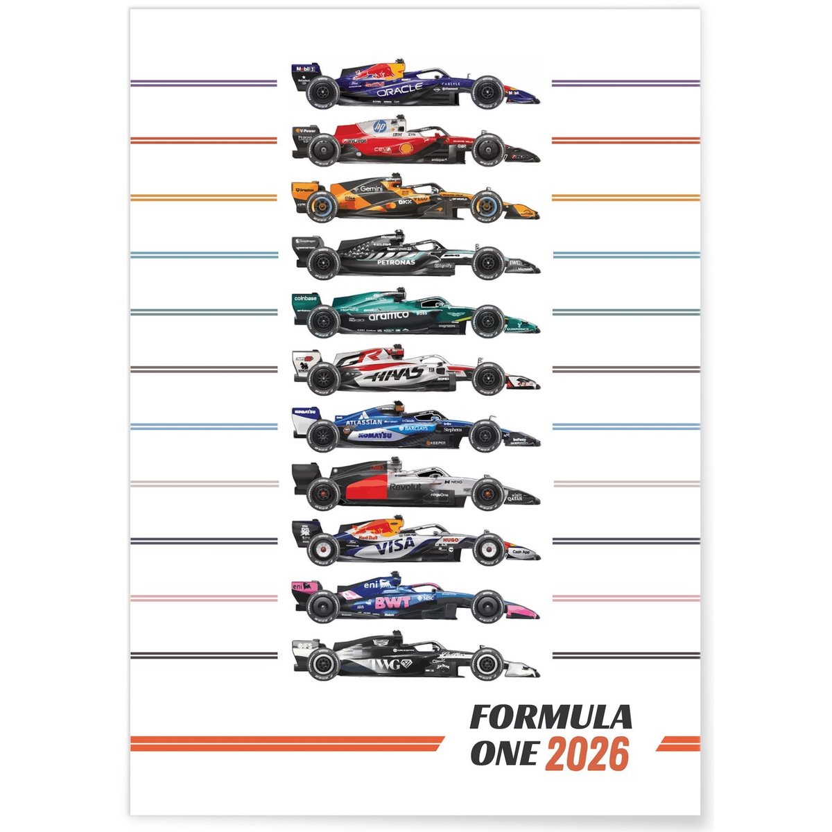 Affiche Ecuries Formule 1 2026 blanc, L'AFFICHERIE