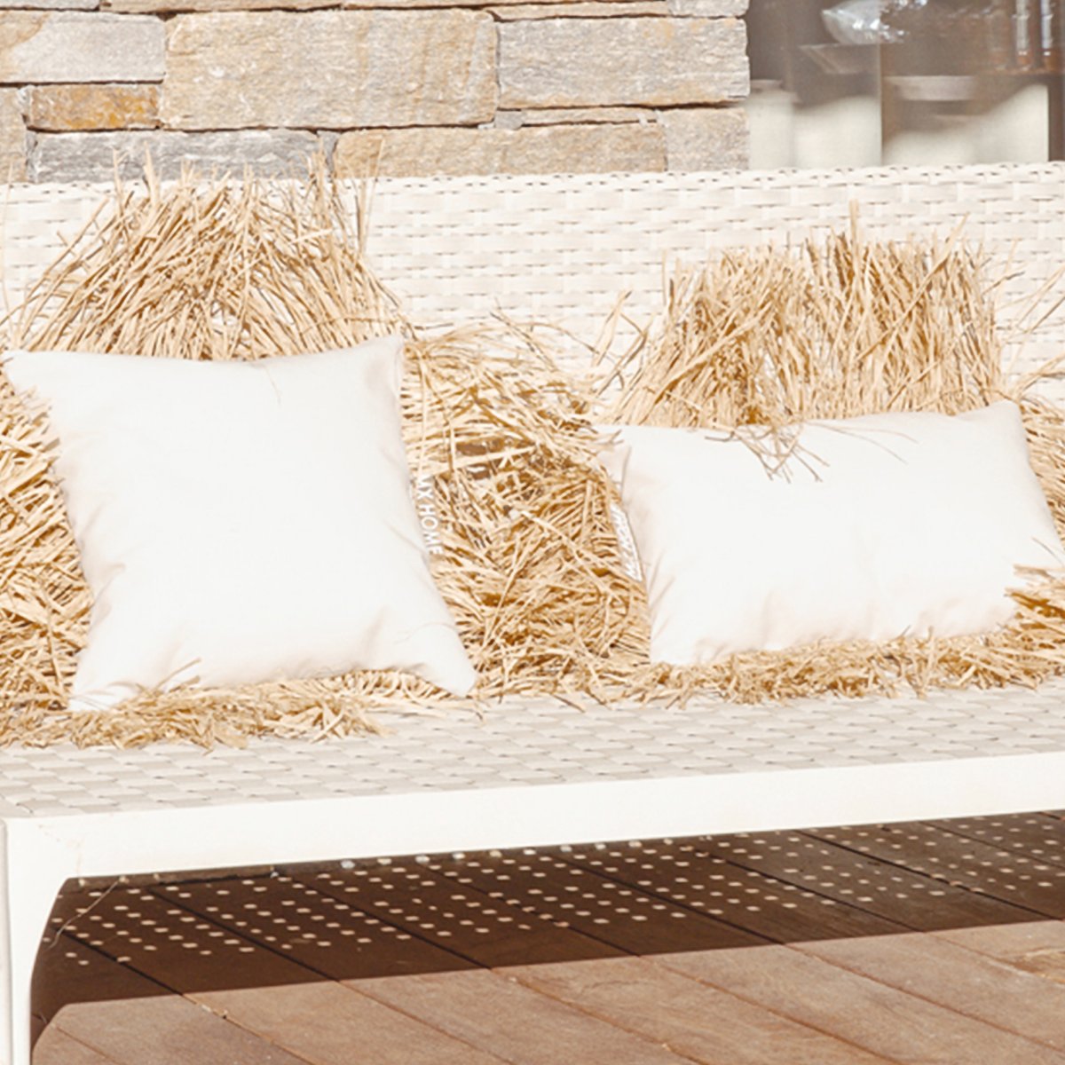 Coussin extérieur long à frange blanc, MX HOME