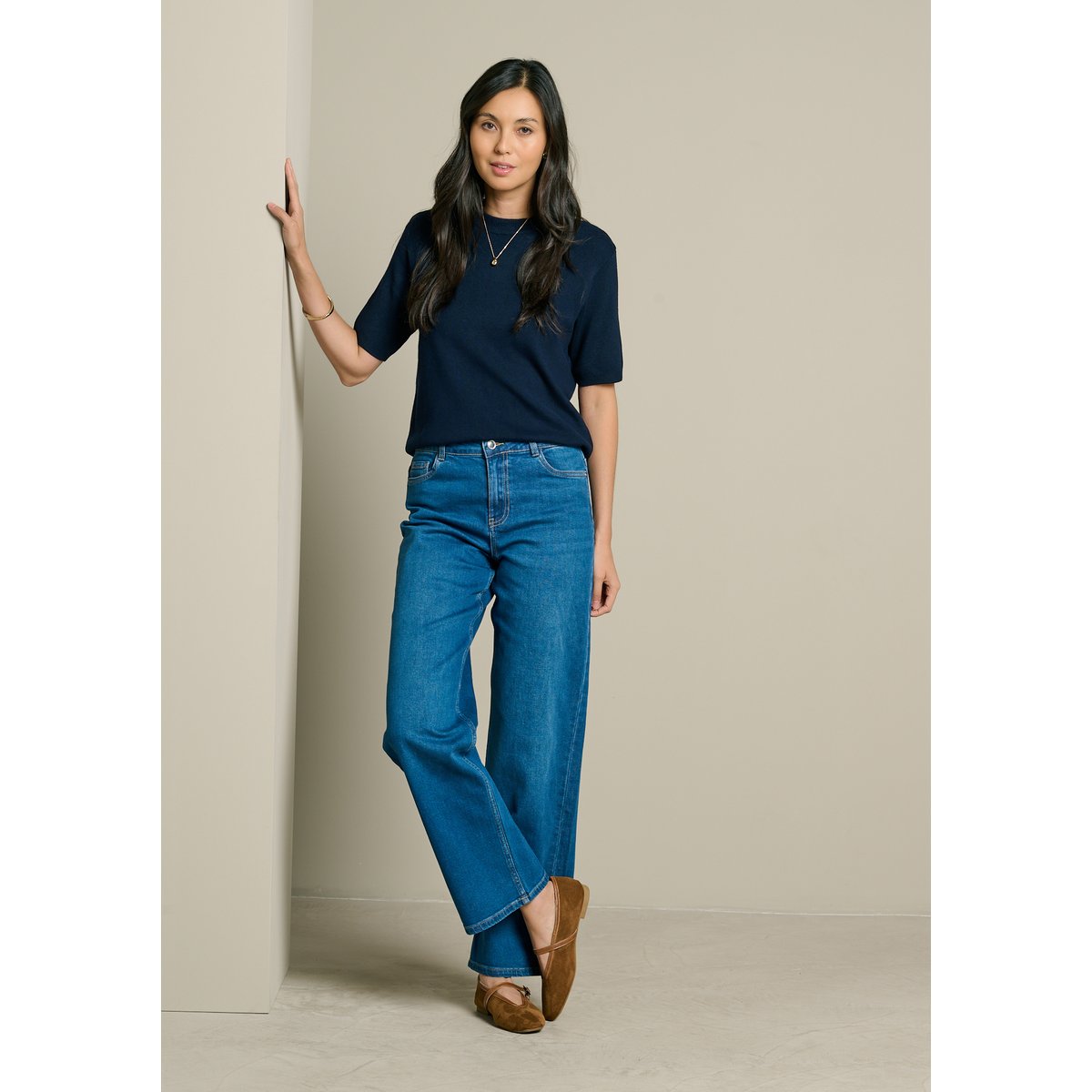 Jean taille haute coupe large bleu, LOLALIZA