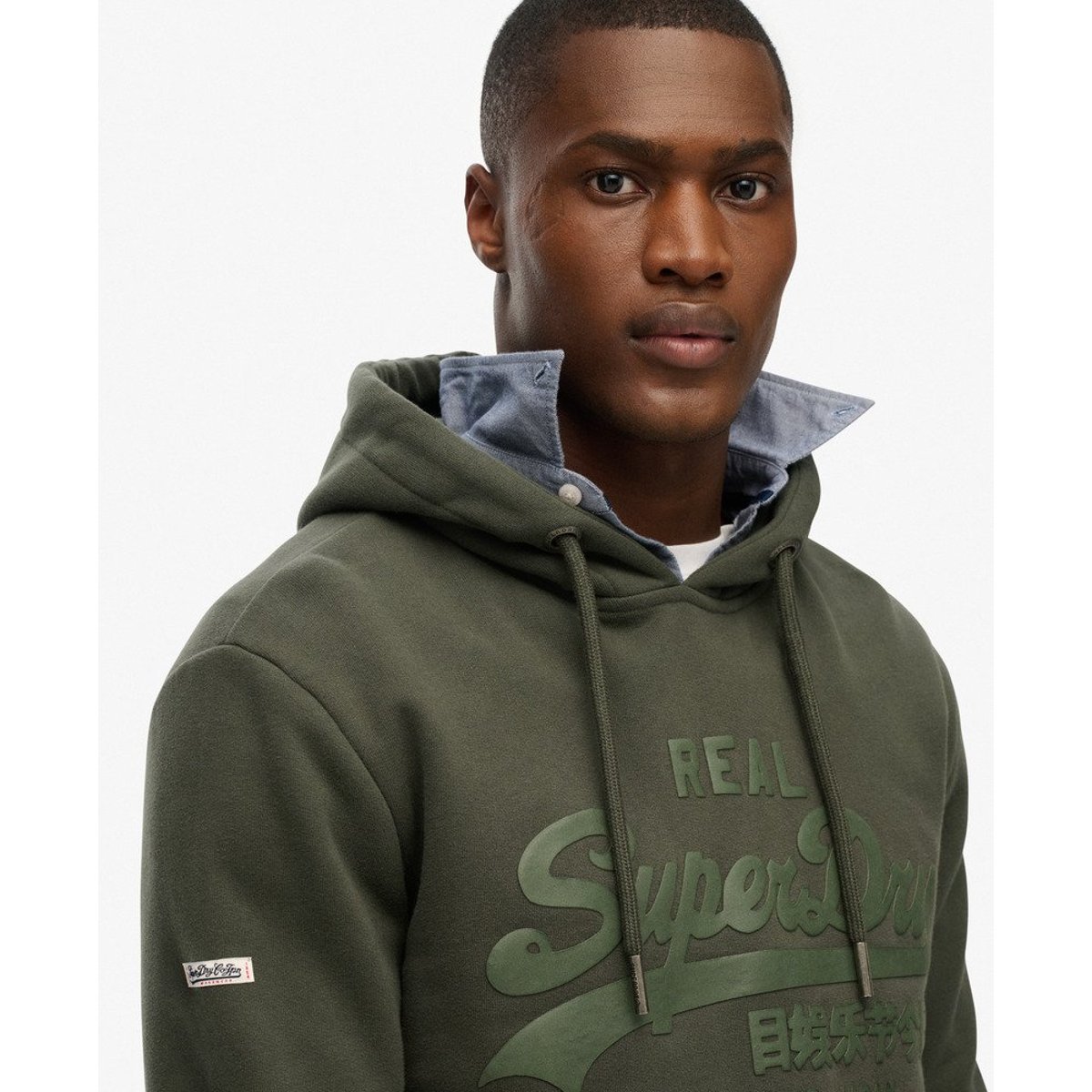 Sweat à capuche Vintage Logo Tonal vert olive surplus goods, SUPERDRY