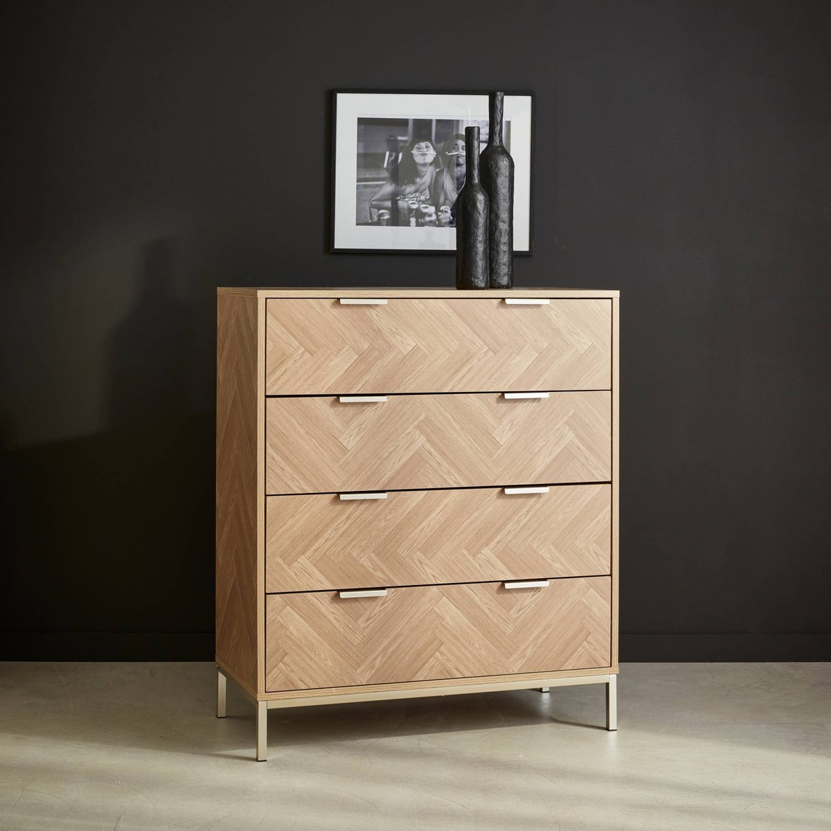 Commode de rangement décor chevrons 4 tiroirs BUDAPEST naturel, SWEEEK