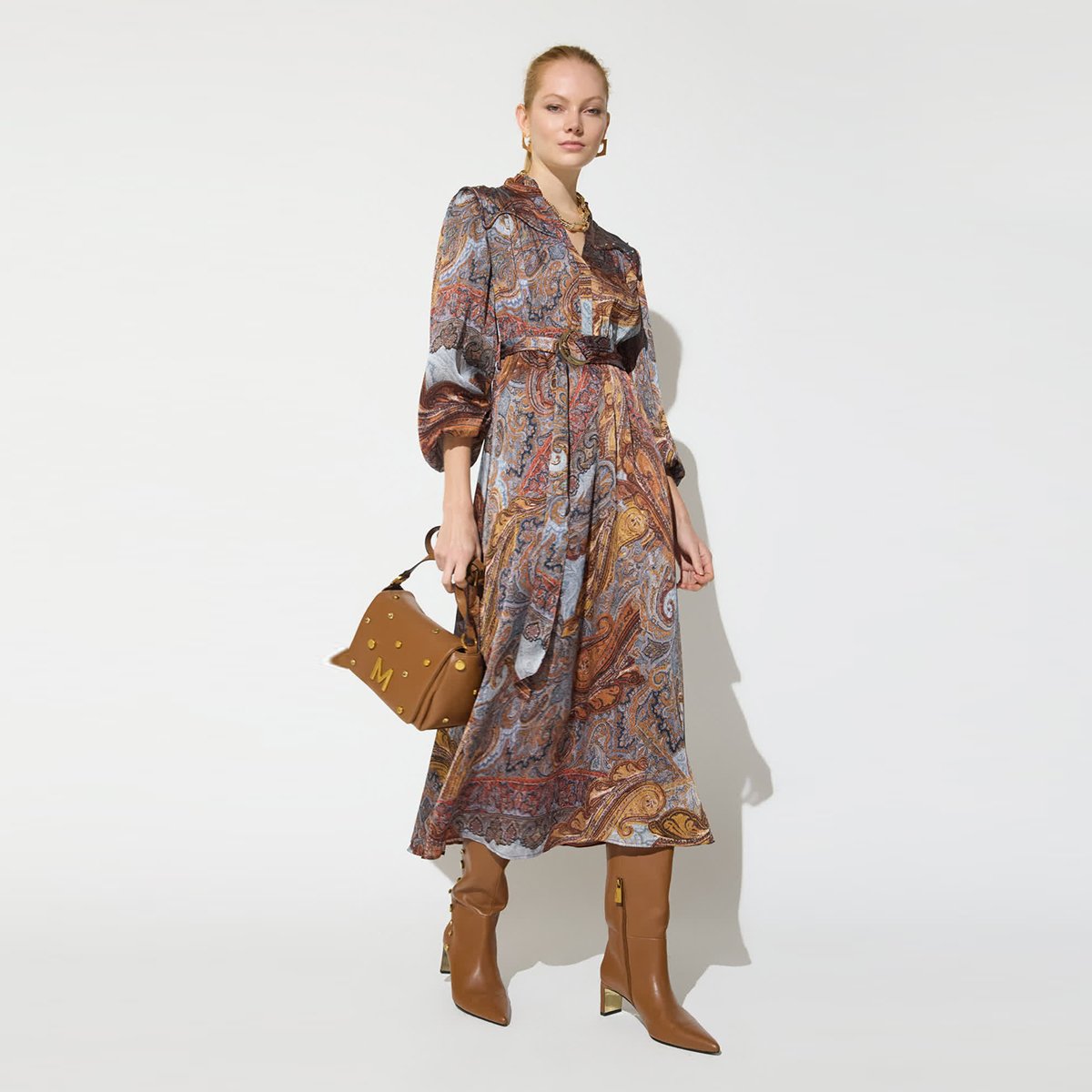 Robe midi bohème imprimé paisley bleu, LOLA CASADEMUNT