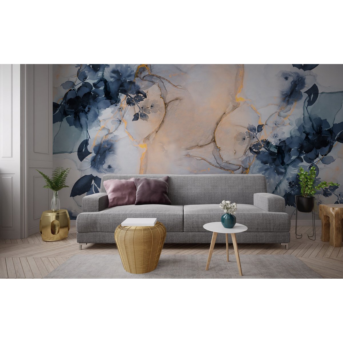 Papier peint panoramique MARBLE&FLOWERS multicolore, LE PAPIERS DE NINON