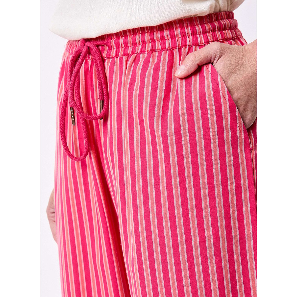 Pantalon rayé large coton bio JAMAL rose stripe, LA FIANCÉE
