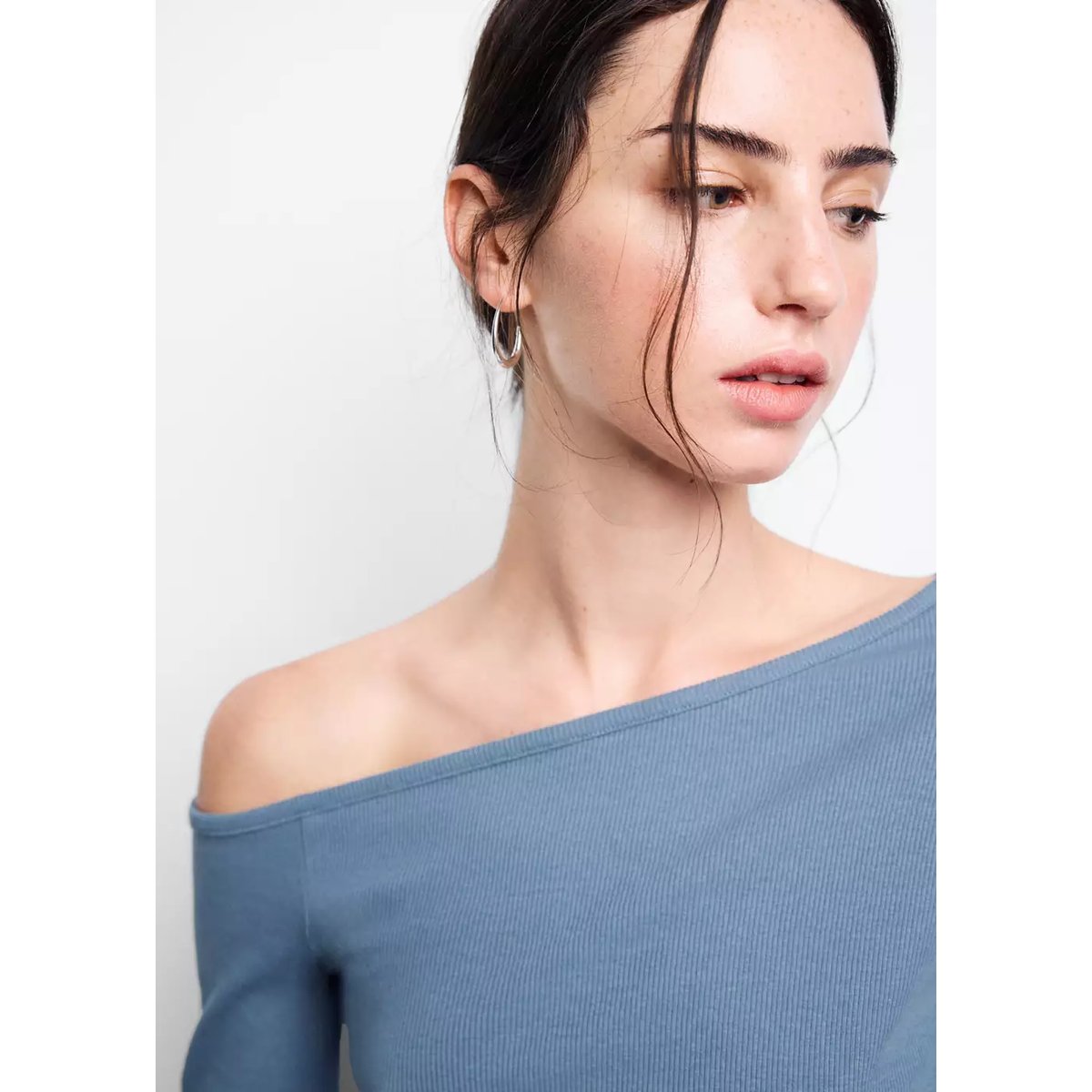 T-shirt côtelé asymétrique bleu, MANGO TEEN