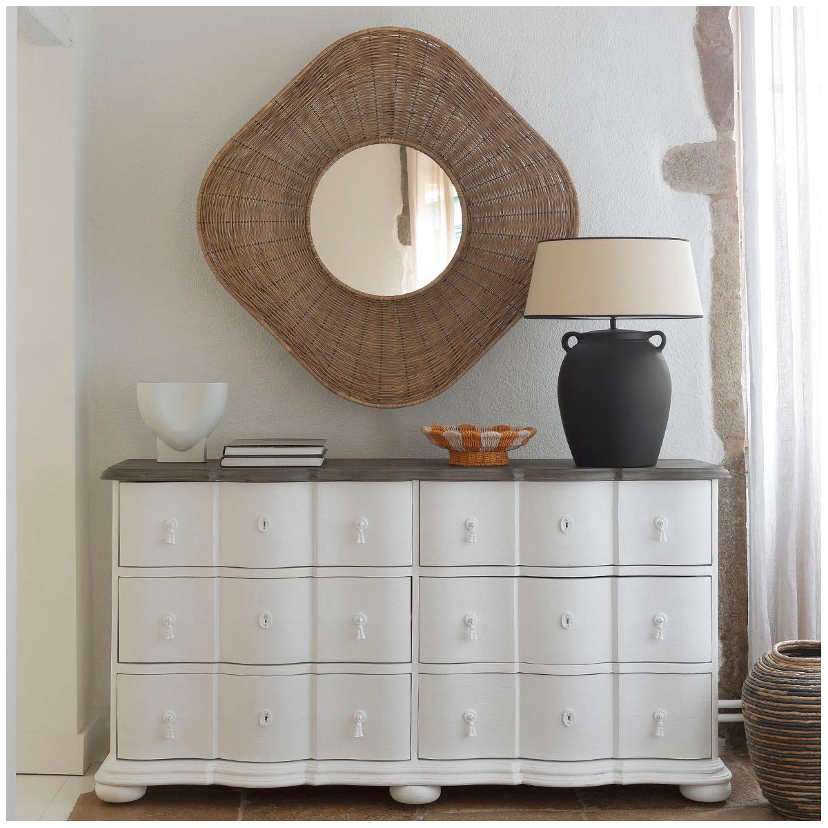 Commode en bois de manguier - Blanc gris, BLANC D’IVOIRE