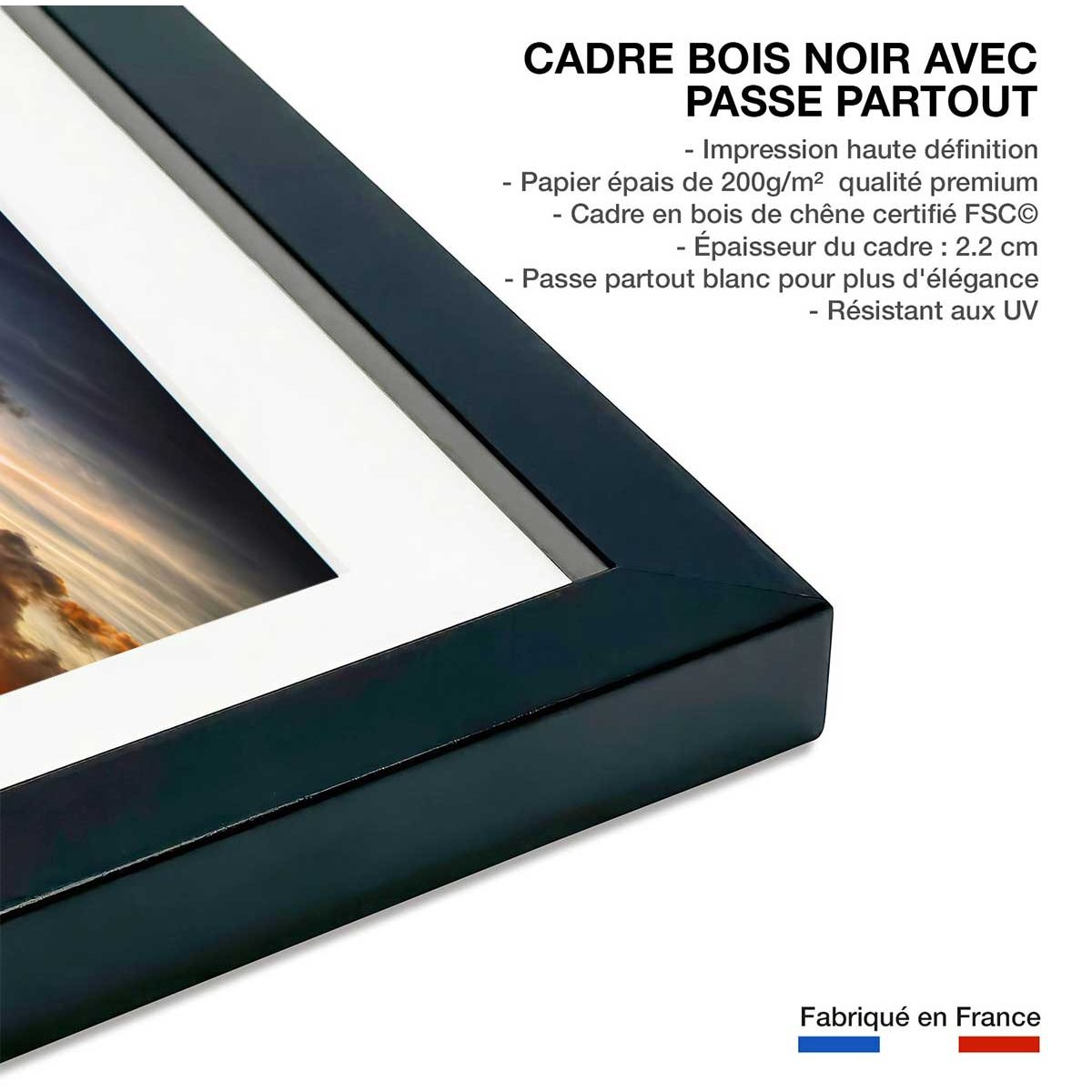 Affiche beauté des lacs affiche + cadre en bois - noir, HEXOA