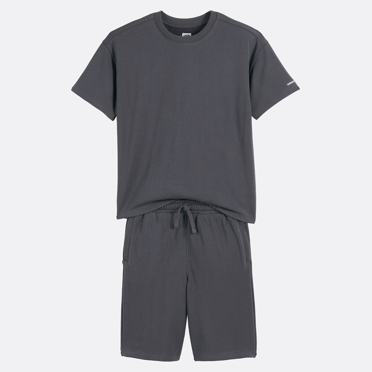 Fleece 2-Piece Outfit, Short Sleeve Sweatshirt and Bermuda Shorts charcoal grey, LA REDOUTE COLLECTIONS