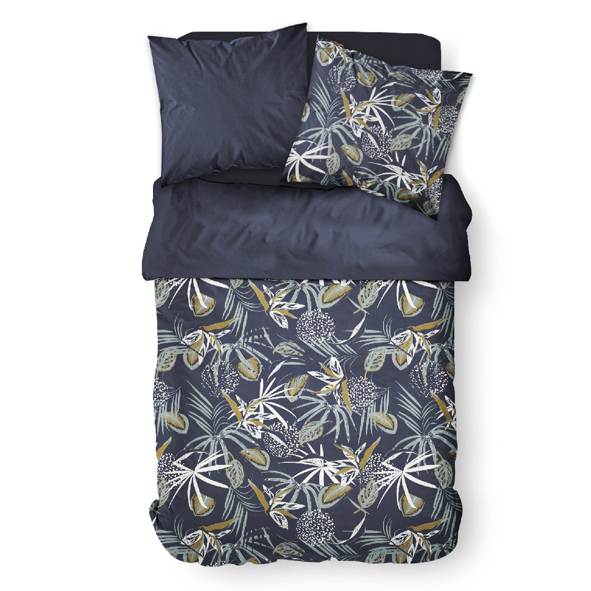 Parure de lit 2 personnes imprimé floral coton SUNSHINE WILL bleu, TODAY