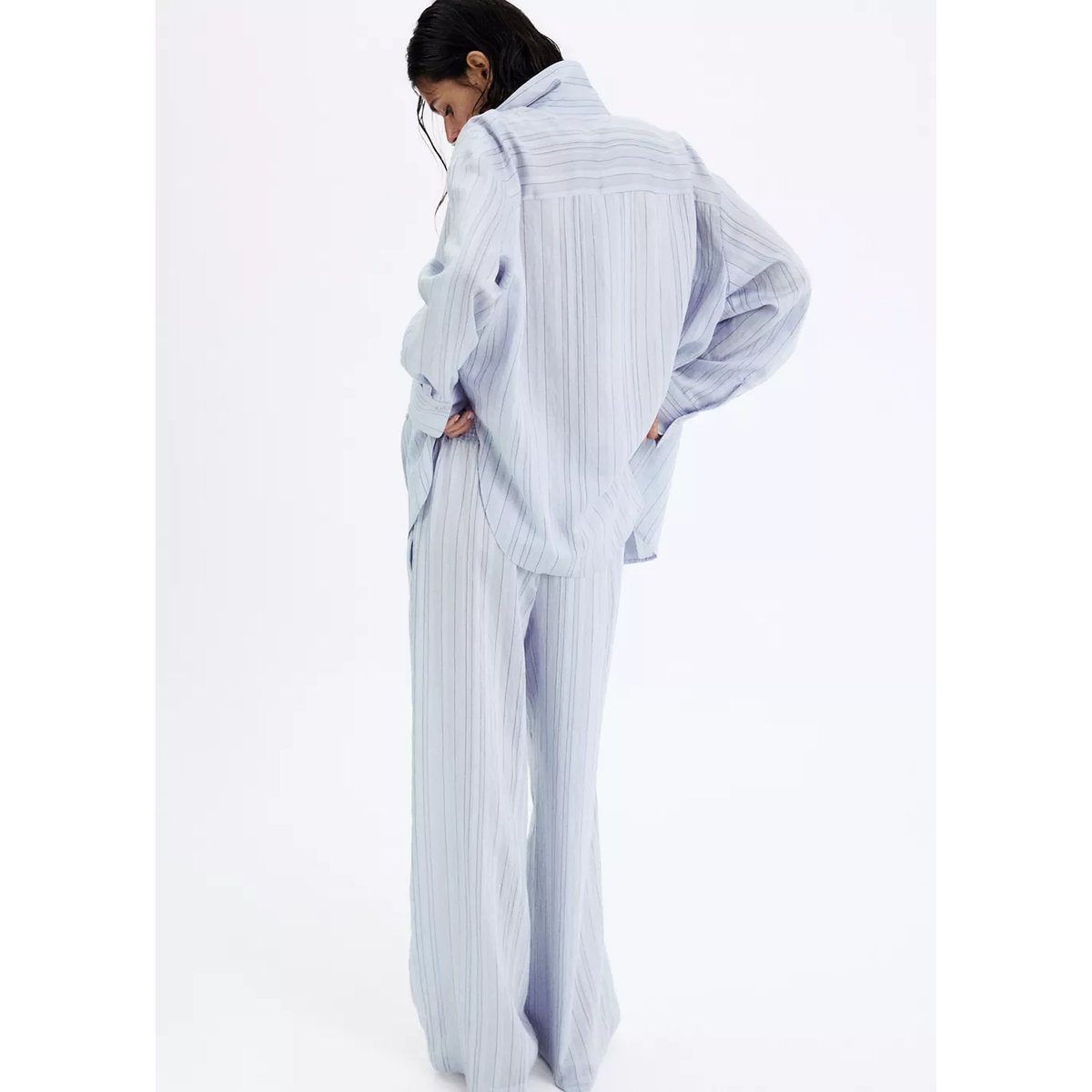 Pantalon droit à rayures bleu, MANGO
