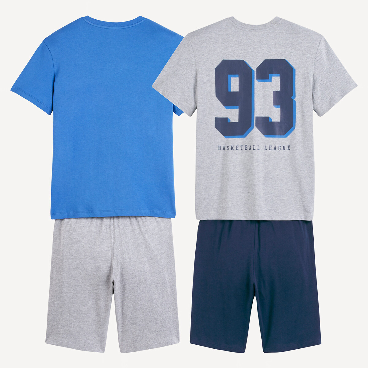 Lot de pyjashorts coton, thème basketball gris + bleu, LA REDOUTE COLLECTIONS