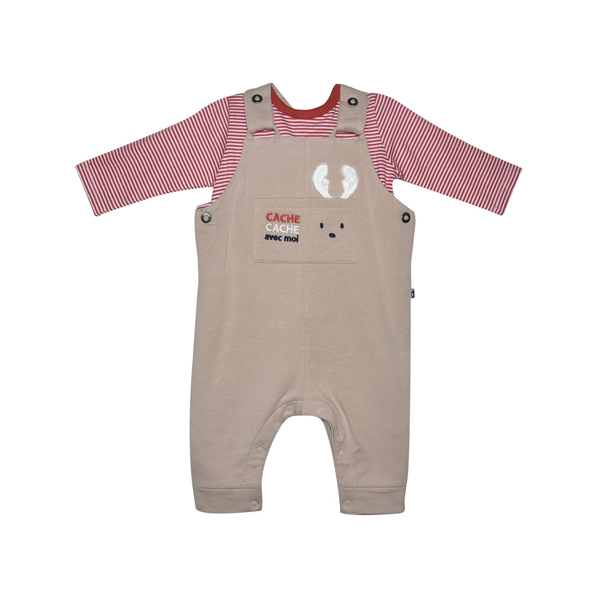 Ensemble naissance t-shirt + salopette molleton flechette beige, SUCRE D'ORGE