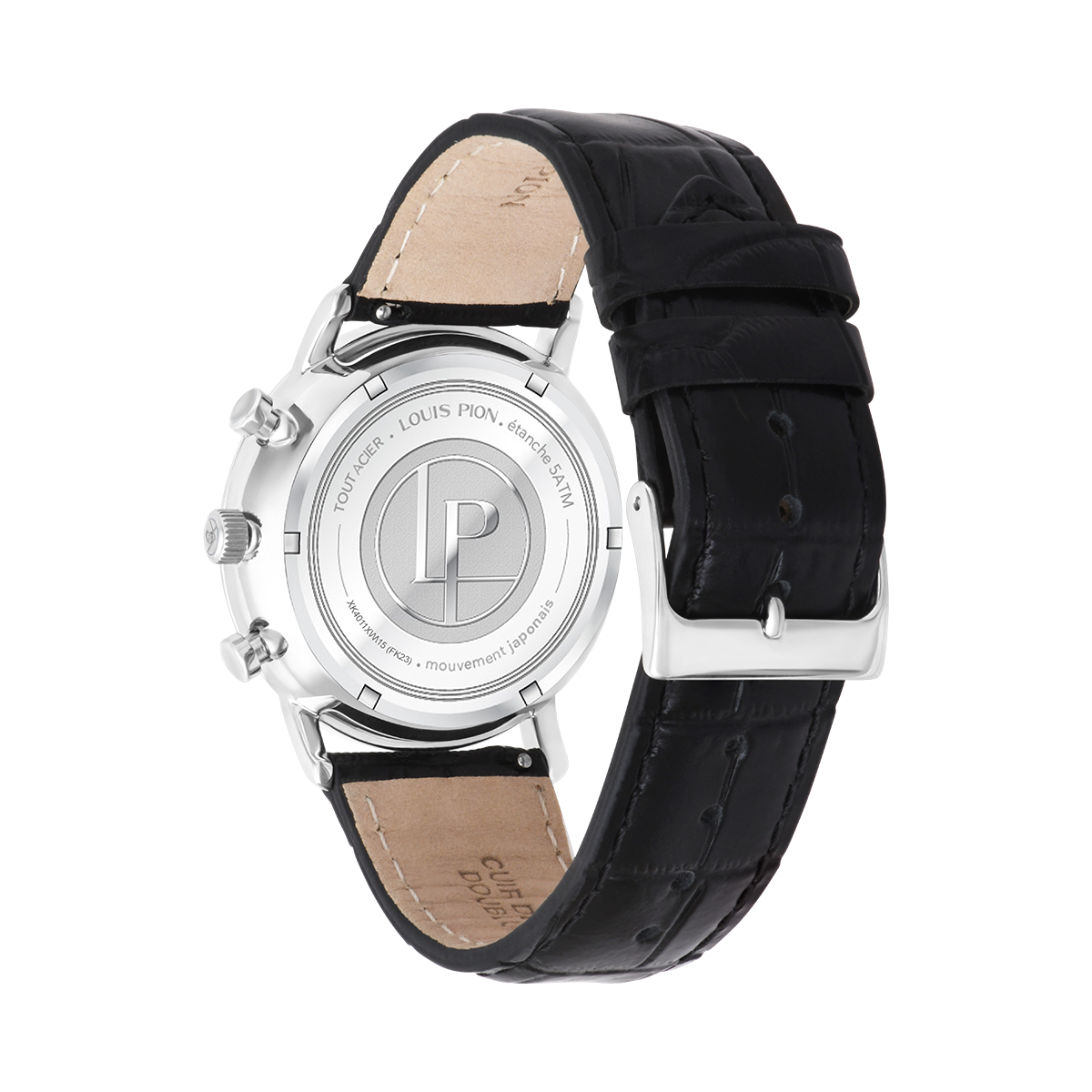 Montre Analogique  AUGUSTE argenté blanc noir, LOUIS PION