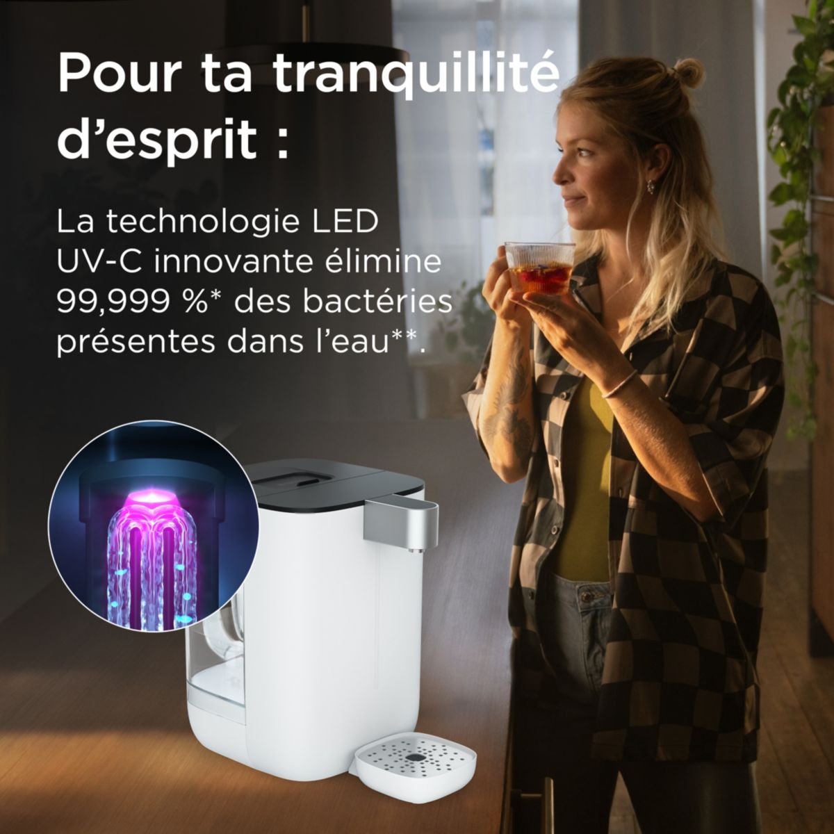 Fontaine à eau CUBE (4.0 L) technologie UV-C + 1 filtre à eau MAXTRA PRO Expert anti-tartre couleur unique, BRITA
