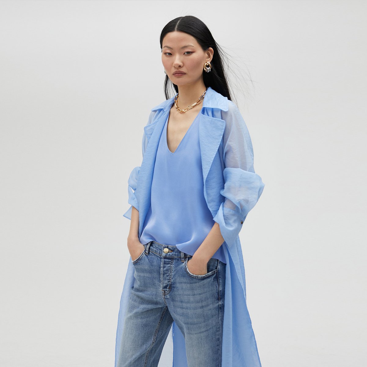 Trench-coat léger transparent ciel, LOLA CASADEMUNT