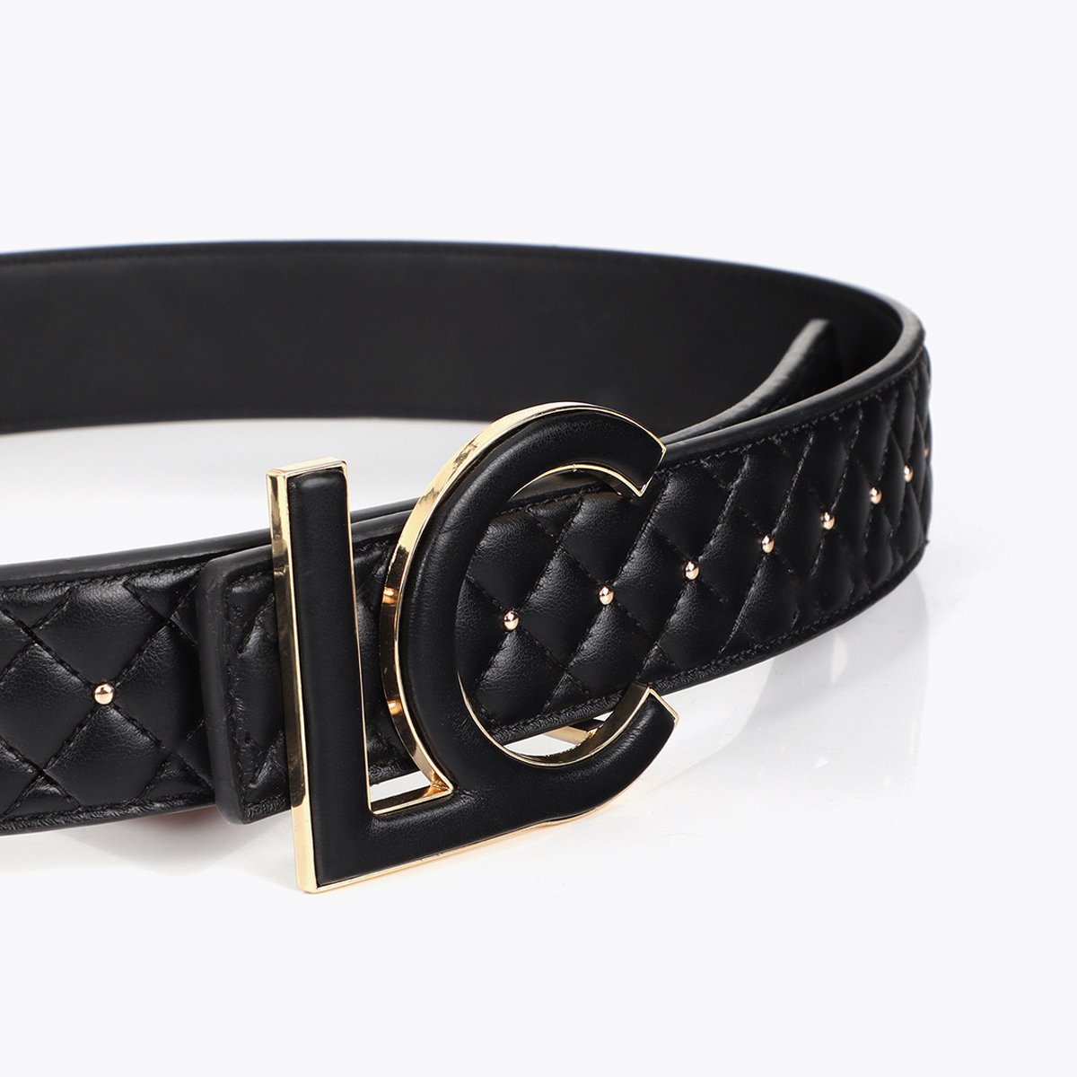 Ceinture matelassée réversible à logo métallique noir, LOLA CASADEMUNT