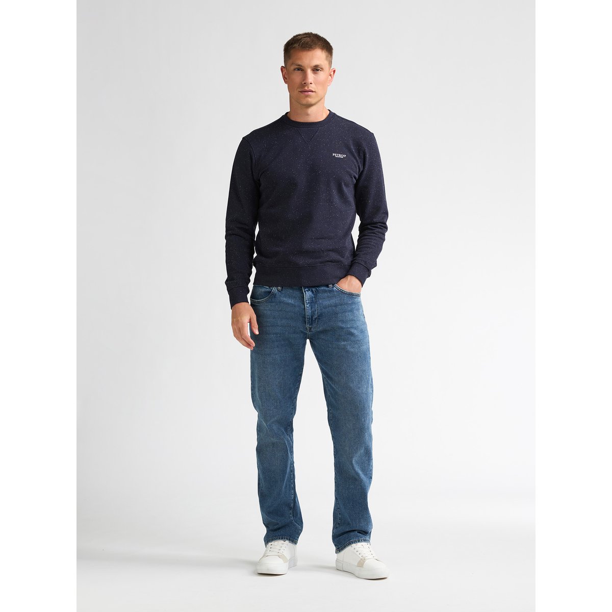 Sweat col rond chiné rosewood bleu royal navy, PETROL INDUSTRIES