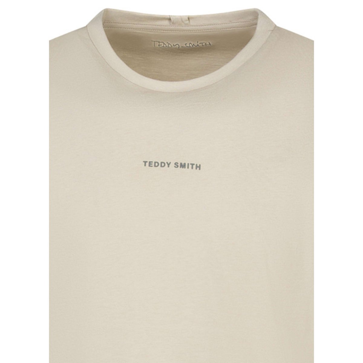 T-shirt en coton beige uni avec une coupe droite et un col rond beige, TEDDY SMITH