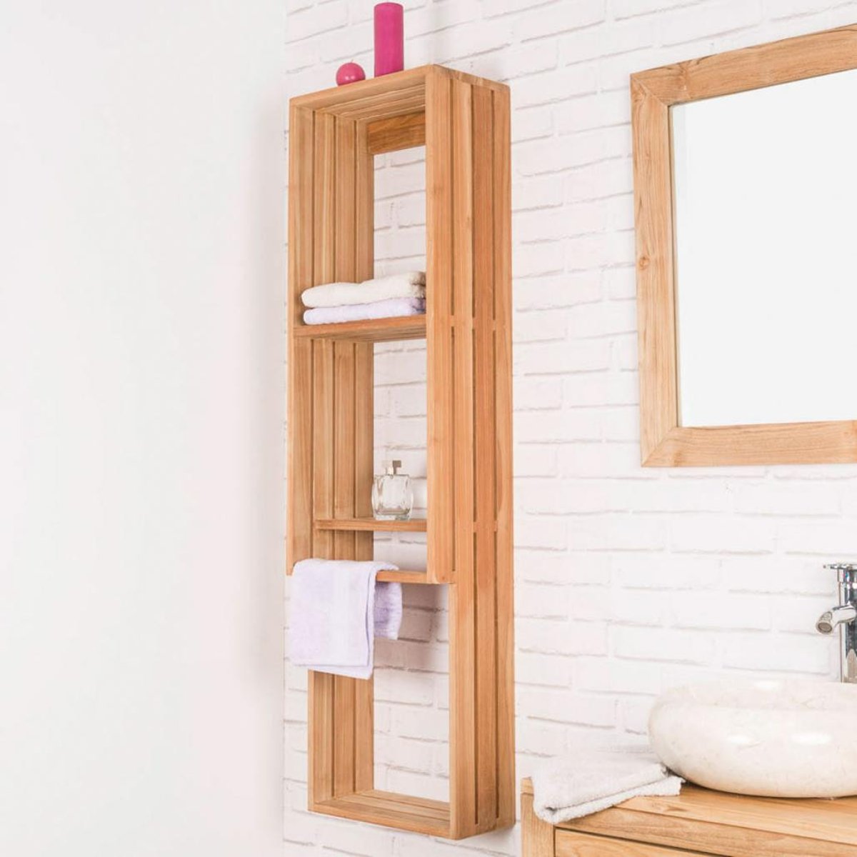 Colonne suspendu en teck rectangle porte serviette CARLA naturel, WANDA COLLECTION