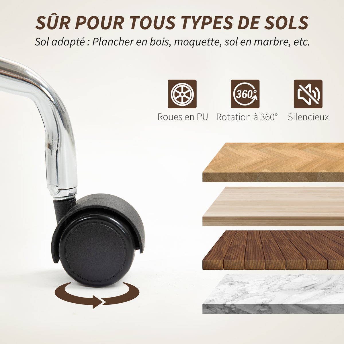 Chaise de bureau Revêtement synthétique marron, bois naturel, HOMCOM