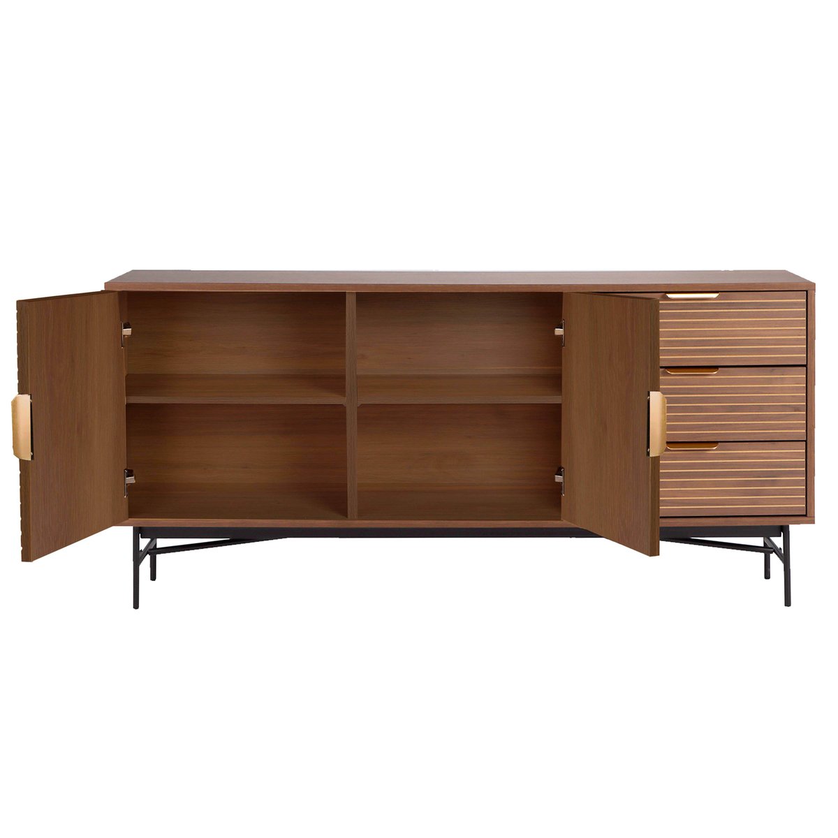 Buffet 2 portes et 3 tiroirs en mélaminé et acier 160 cm, GABIN marron, OVIALA
