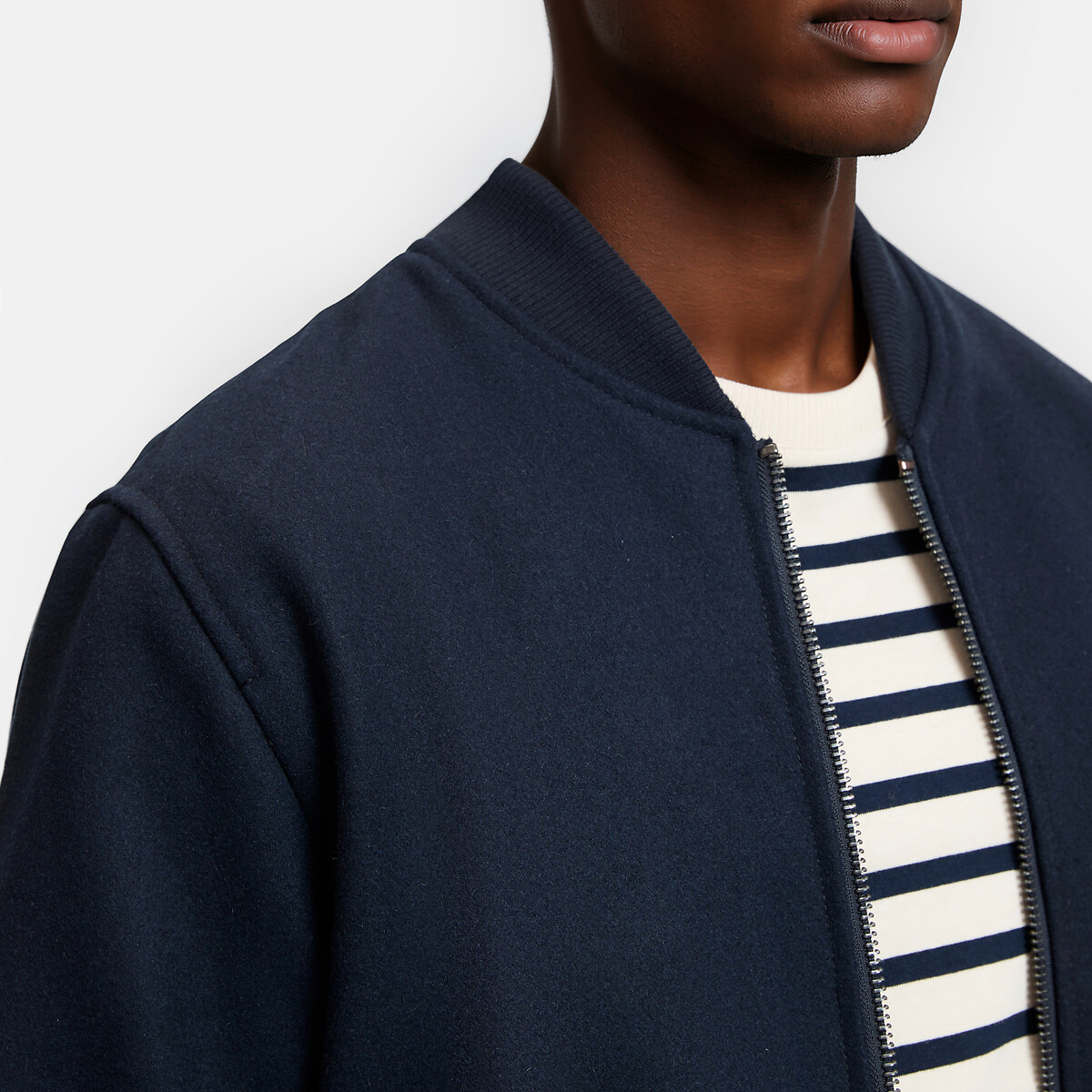 Blouson bomber en drap de laine bleu marine, LA REDOUTE COLLECTIONS