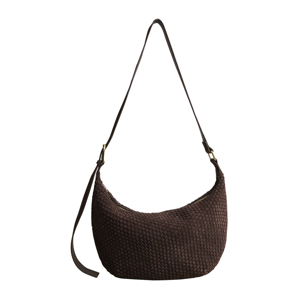 Sac porté épaule tissé en daim à bandoulière marron chocolat, NEXT