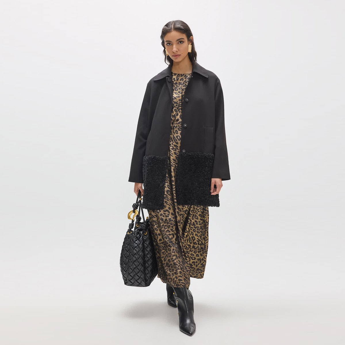Robe midi imprimée léopard à col boà®te léopard, LOLA CASADEMUNT