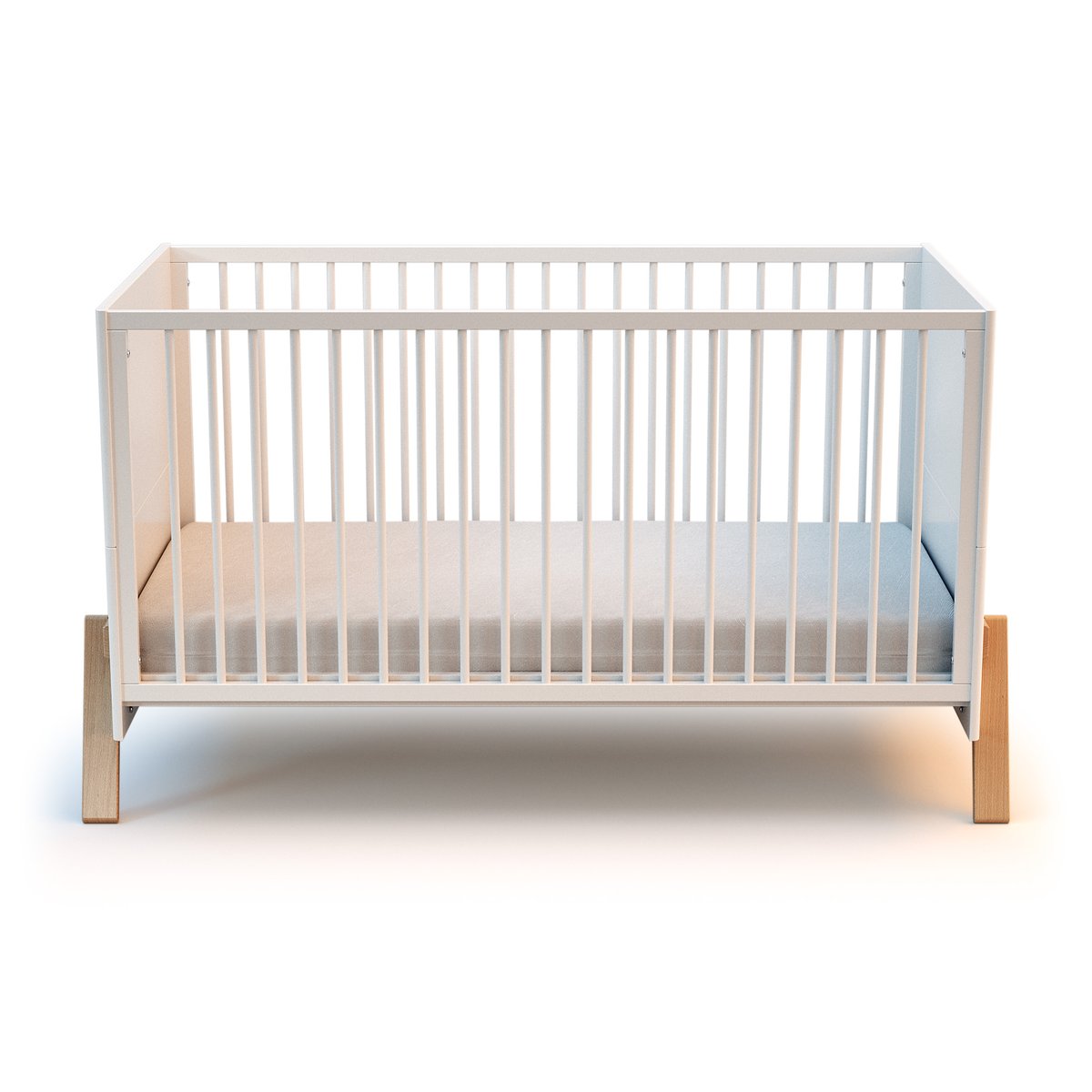 Lit bébé évolutif en bois CANAILLE blanc et hêtre verni, AT4