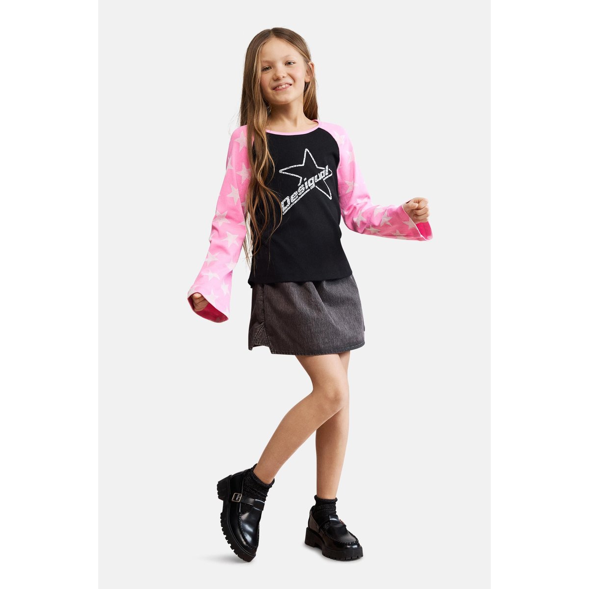 T-shirt étoiles logo noir, DESIGUAL