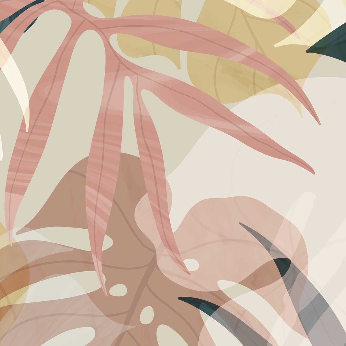 Papier peint feuillage pastel tropical doux et lumineux rose, HEXOA