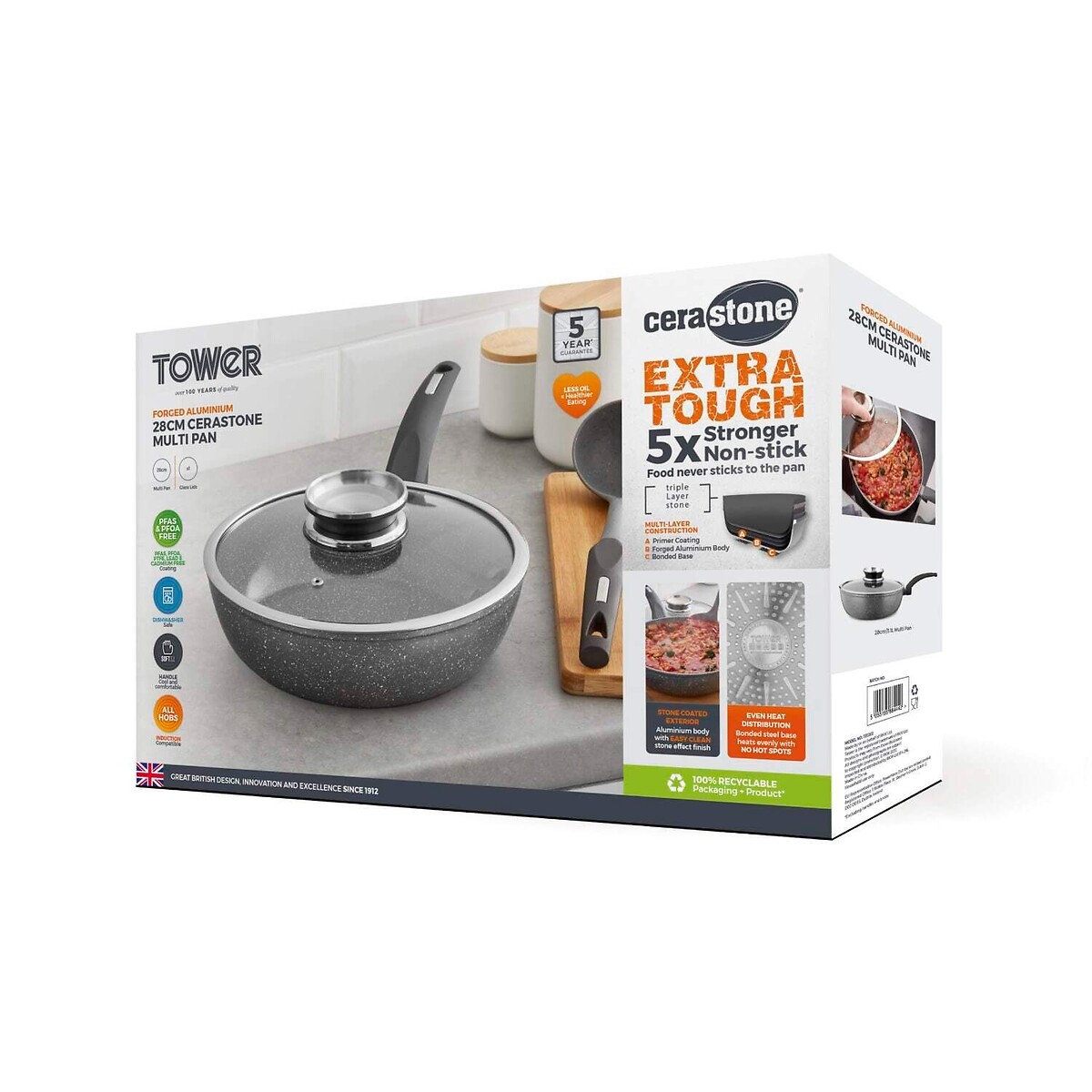 28cm Cerastone Forged Multi-Pan with grey, TOWER