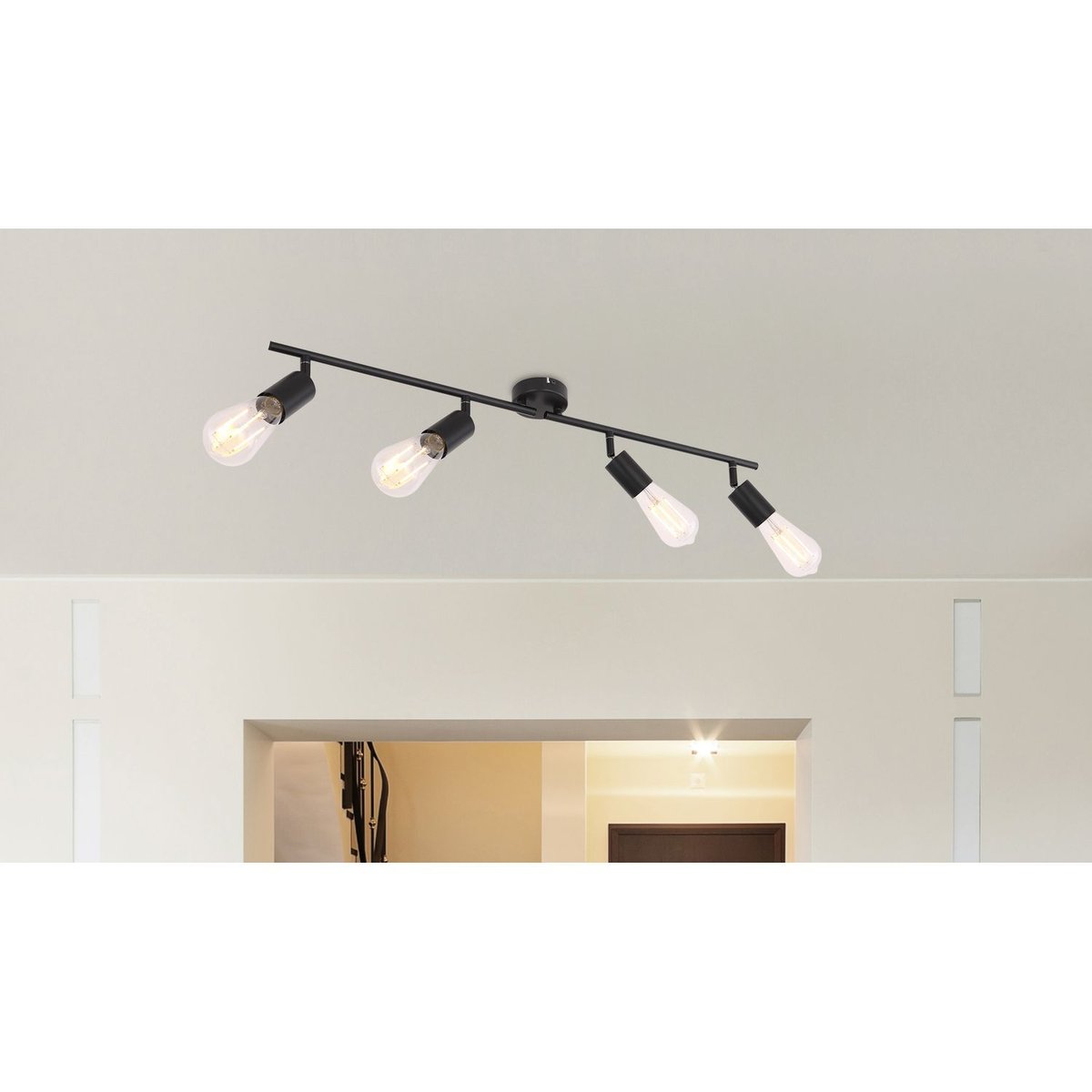 Plafonnier rampe 4 ampoules en métal design industriel MARTHA noir, GLOBO LIGHTING
