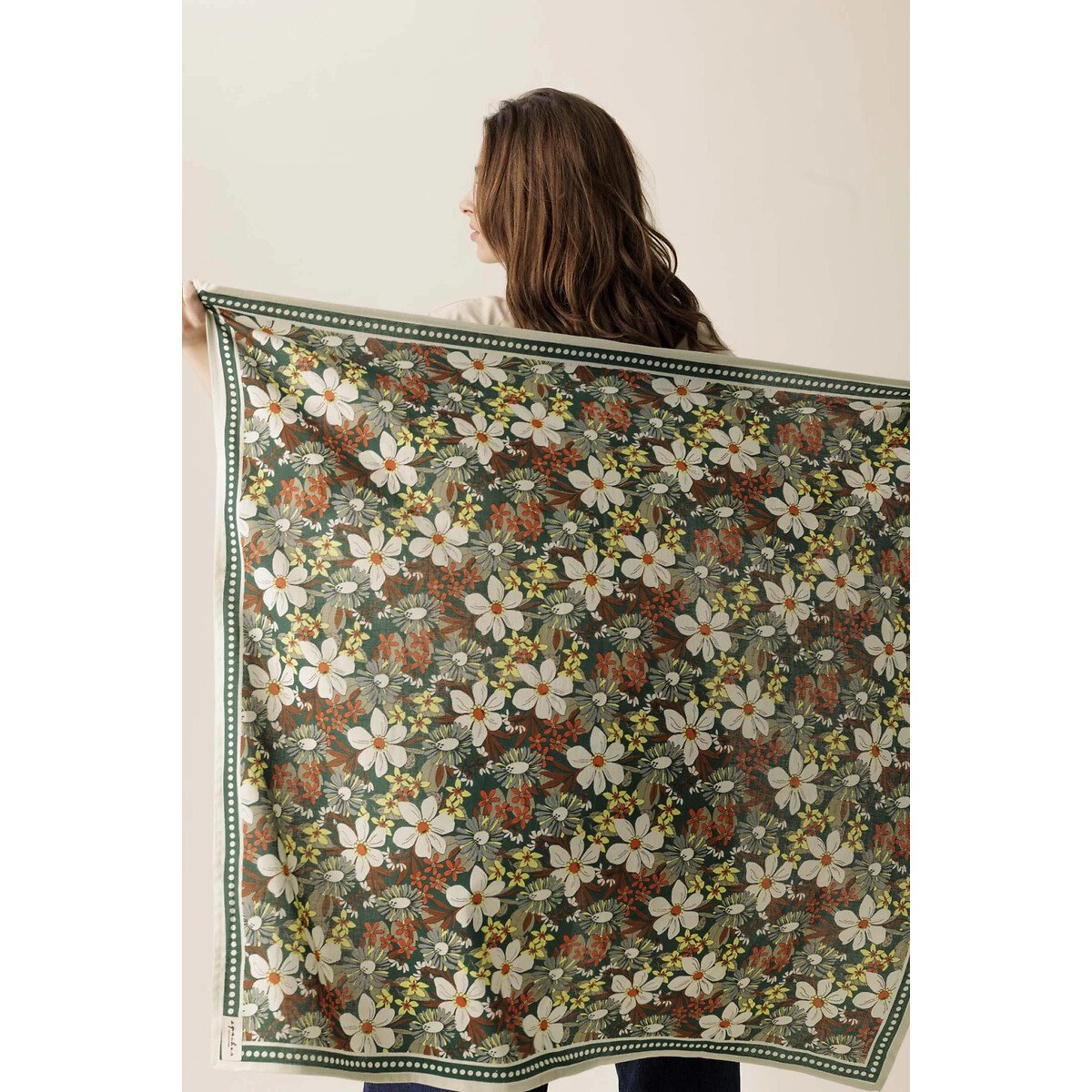 Grand foulard imprimé, LATIKA BOUQUET imprimé floral vert, APACHES COLLECTIONS