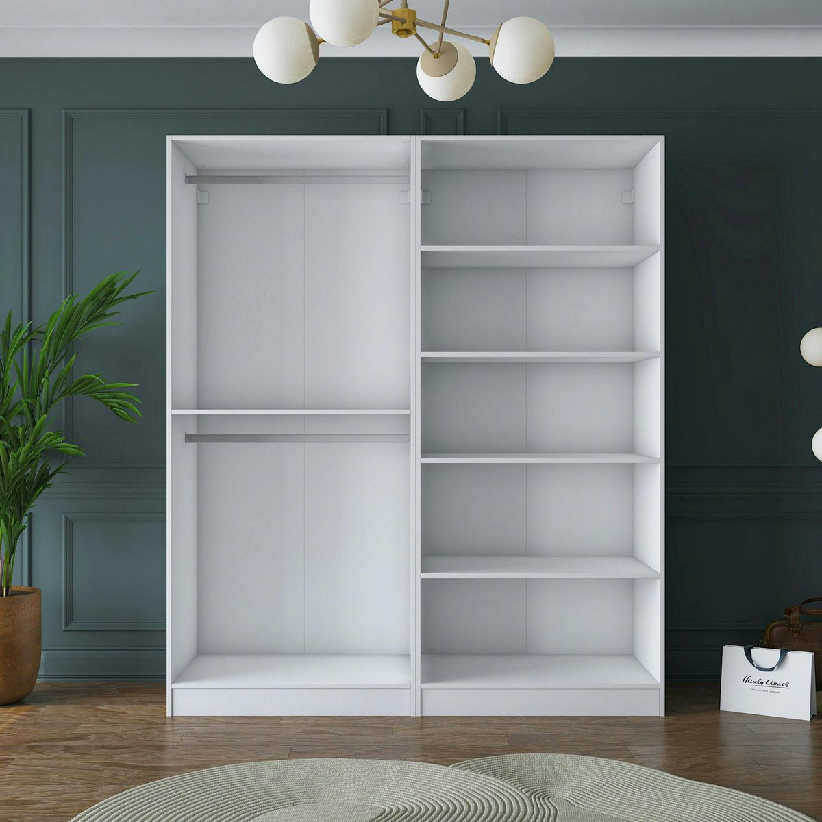 Armoire penderie blanche 4 portes poignées verticales BYRON blanc, PIER IMPORT