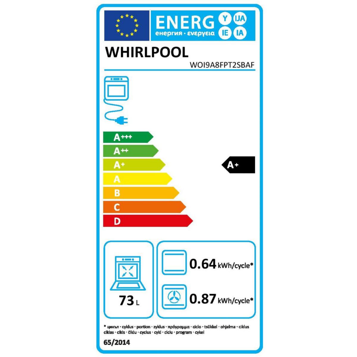 Four encastrable WOI9A8FPT2SBAF - Pyrolyse - Hydrolyse - Chaleur tournante - Porte froide - Écran tactile couleur unique, WHIRLPOOL