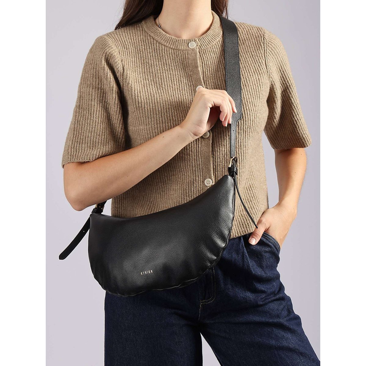 Sac bandoulière Tradition cuir noir, ETRIER