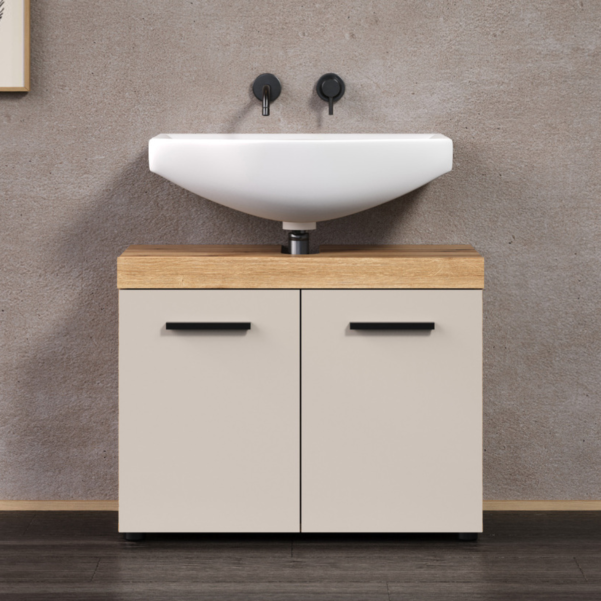 Meuble sous vasque 2 portes décor - MINA beige, CALICOSY