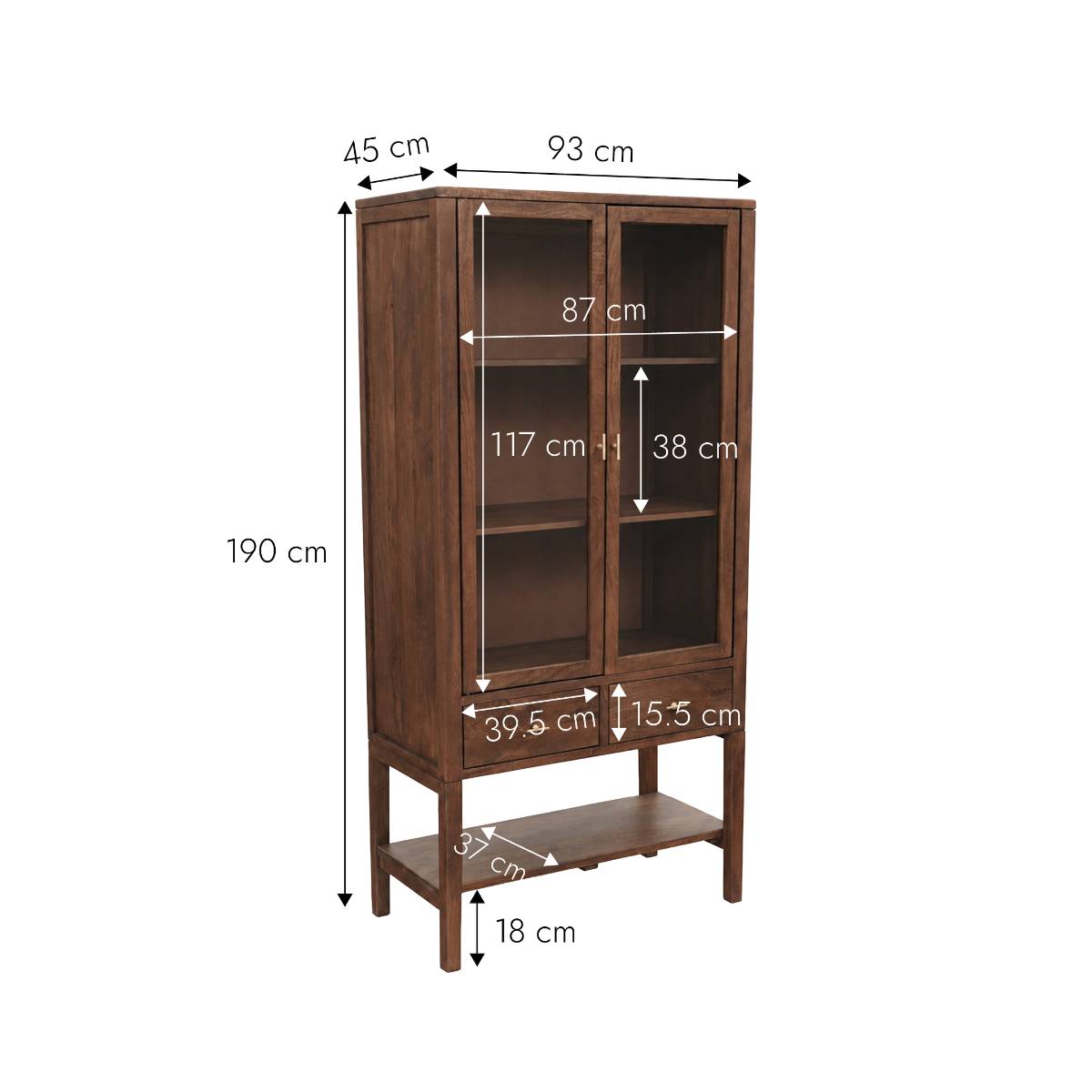 Vitrine 2 portes en bois de manguier GUSTAVE bois foncé, MADE IN MEUBLES
