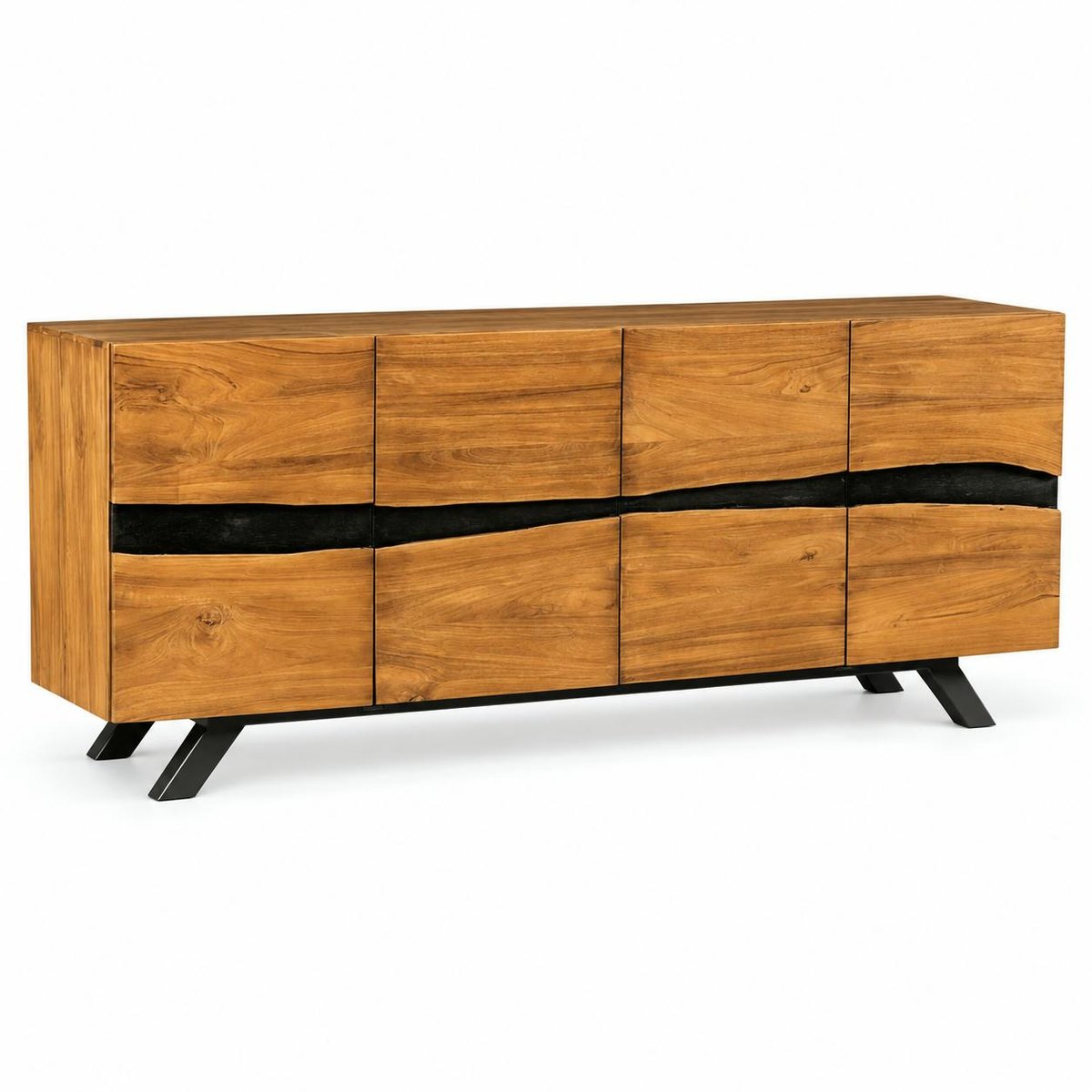 Buffet moderne bois recyclé teck laque noire 200 cm BARBADE bois naturel, PIER IMPORT