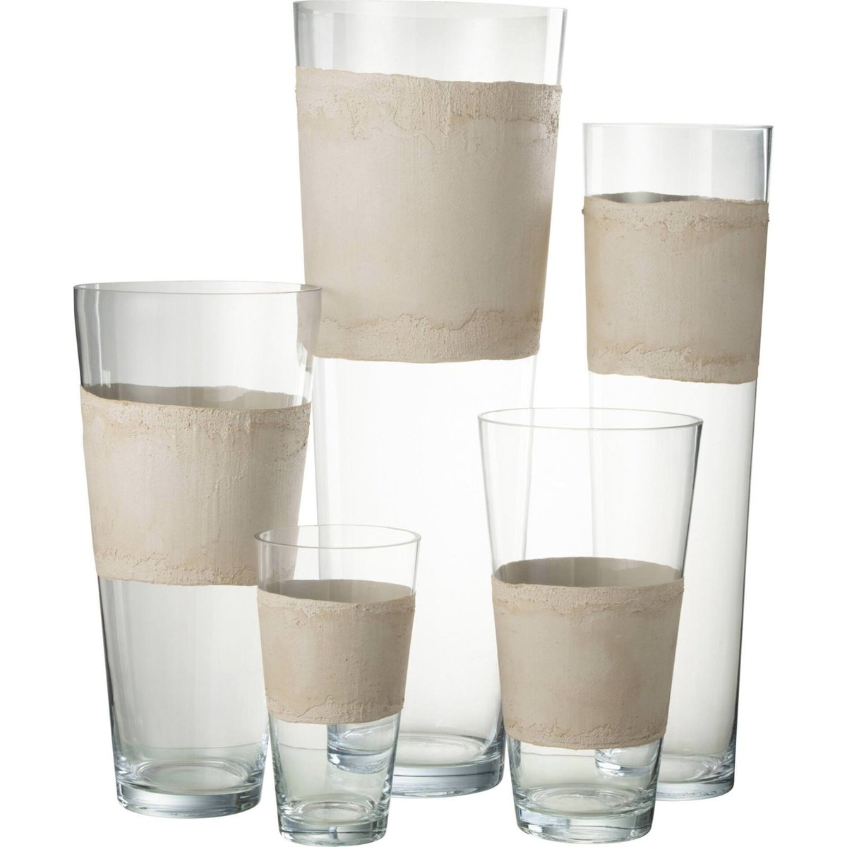 Vase haut en verre soufflé transparent et beige, RECOLLECTION
