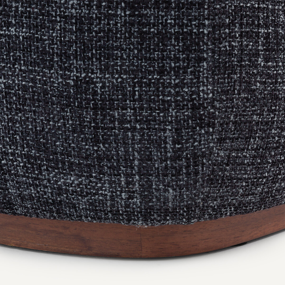 Repose-pieds, pouf en tissu texturé et base en noyer massif, JERRY noir chiné, AM.PM