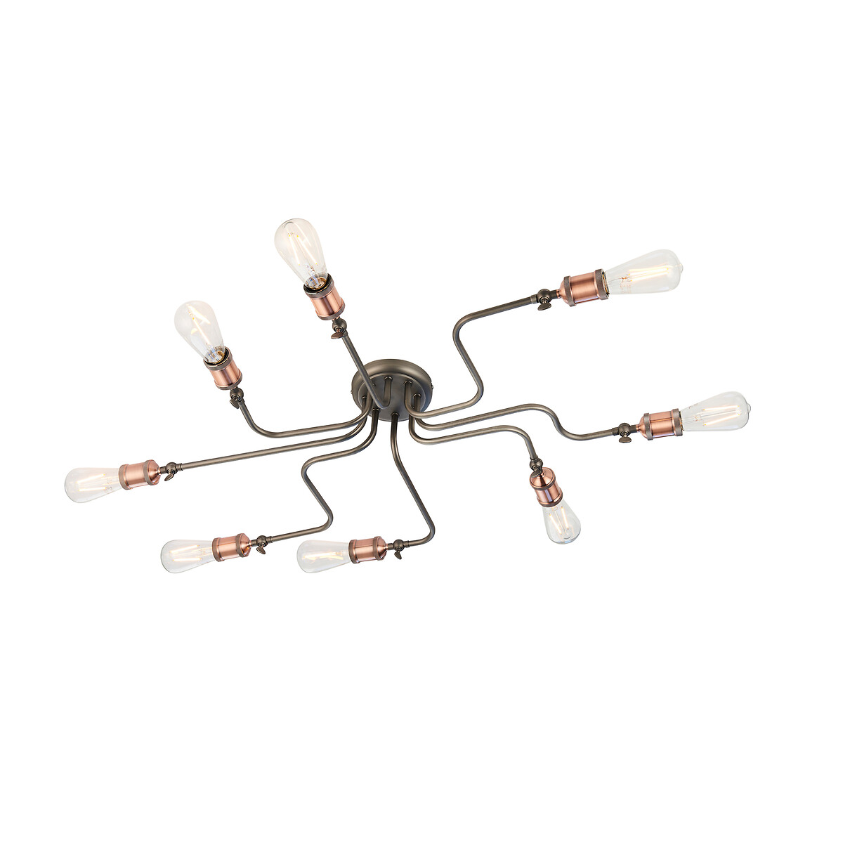 Halle 8-Light Industrial Semi-Flush Ceiling Light in Copper copper-coloured orange, SO'HOME