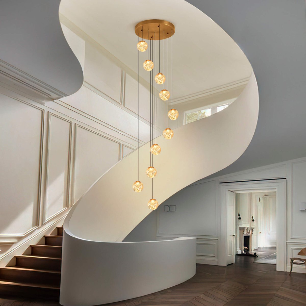 Suspension LED longue à verre ambré - ESPOSIA ambré et doré, KOSILUM