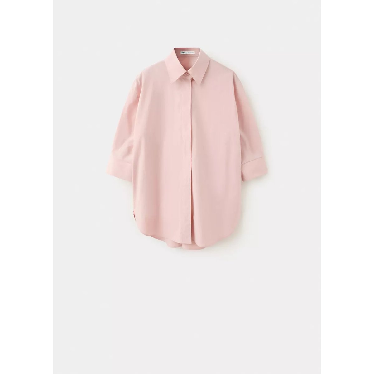 Chemise en popeline manches trois quarts rose pastel, MANGO